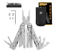 Multitil 28-en-1 pour hommes en acier inoxydable tranchant, avec couteau, pince et 11 embouts