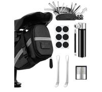 Multitool 16-en-1 Set d'outils de réparation pour vélo, Outil multifonctionnel pliable MTB Kit de réparation démonte-pneu avec sacoche de selle en Acier