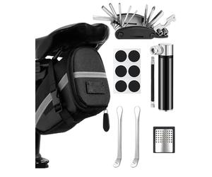 Multitool 16-en-1 Set d'outils de réparation pour vélo, Outil multifonctionnel pliable MTB Kit de réparation démonte-pneu avec sacoche de selle en Acier
