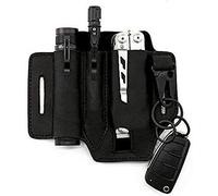 Multitool Leather Sheath EDC Pocket Organizer,Pocket Organizer Belt Leather Pouch with Key Holder for Belt and Flashlight Sheath Multitool Pouch (Black)