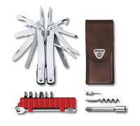 VICTORINOX Outil Multifonction Swiss Tool Spirit X Plus Ratchet, 36 Fonctions, Swiss Made, Outil Multifonction avec Lame Blocable et Pince à Bec, y c. Étui en Cuir, Argent