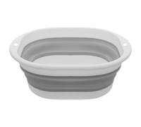 MultiValue Bac de lavabo portable, en plastique, pliable, gain de place, boîte de rangement pliable avec trous pour suspendre le lavabo (gris/blanc, L)