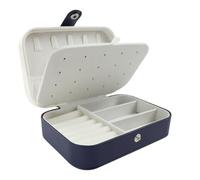 MultiValue Boîte à bijoux, boîte à bijoux portables à deux niveaux Boîte à bijoux de grande capacité Boîte à bijoux en cuir Boîte à bijoux en cuir Boîte à boucles d'oreilles Collier(bleu-blanc)