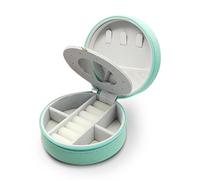 MultiValue Boîte à Bijoux De Voyage, Mini Boîte à Bijoux De Voyage Ronde Avec Miroir Boîte à Bijoux En Cuir Pour Boucles d'Oreilles, Colliers, Bracelets Et Bagues (Vert)