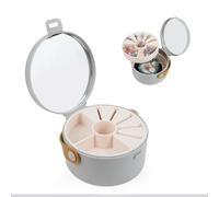 MultiValue Boîte à bijoux Voyage, Simple Circulaire Boîte à bijoux Petite avec miroir Portable Bijoux amovibles Boucles d'oreilles Bracelet Collier (gris)