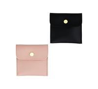 MultiValue Lot de 2 sacs à bijoux en cuir synthétique avec bouton pression - Petit cadeau doux - Sacs de rangement pour bijoux tendance - Sacs de voyage pour bracelet (2, rose + noir)
