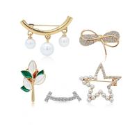 MultiValue Lot de 5 broches et épingles à nourrice dorées et argentées avec cadre en forme d'étoile et perle - 5 styles - Jolies épingles à nourrice pour vêtements, chapeaux, pantalons, robes, cadeau