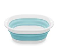 MultiValue Support de lavabo portable, en plastique, pliable, gain de place, boîte de rangement pliable avec trous de suspension (bleu blanc, L)