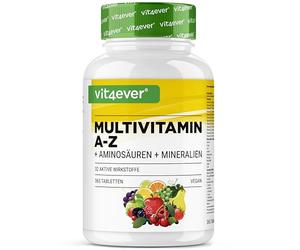 Multivitamine A-Z - 365 comprimés (12 mois) - 32 principes actifs - Combinaison de minéraux + acides aminés + oligo-éléments + extraits de plantes - Vegan - Fortement dosé