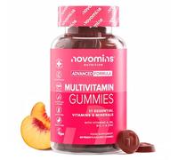 Multivitamines Adultes Gummies - 13 Vitamines & Minéraux + Myrtille, Amla & Oméga-3 - Immunité, Énergie, Peau & Cheveux - Végan, Sans Gluten - Goût Pêche - 60 Gummies - Novomins