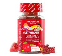 Multivitamines Enfants Gummies - Vitamine C, D3, B12, Zinc & Iode - 13 Vitamines & Minéraux - Immunité, Énergie & Croissance - Végétarien, Sans Gluten - Goût Fraise - 30 Gummies - Novomins