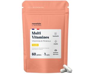 Multivitamines et Minéraux, 15 Nutriments Essentiels, Vitamines A B C D E + Magnésium & Zinc, Immunité & Énergie, 60 gélules Vegan, Cure de 1 mois, Fabriqué en France, Essentials by Novoma