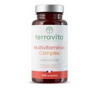 MULTIVITAMINES et Minéraux 20 Nutriments | Toutes les Vitamines Essentielles dont B9 B12 C D3 + Minéraux dont Zinc Bisglycinate + Antioxydants et Iode | 120 Comprimés | Made in France | Terravita