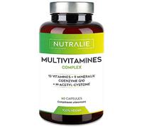 MULTIVITAMINES ET MINÉRAUX - Multivitamines A-Z 29 actifs - Complexe vitaminique complet - Femmes Hommes - Vitamines A B C D E K, L-cystéine, Q10 et 9 minéraux - 60 gélules végétaliennes Nutralie