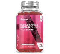 Multivitamines Femme Gummies Vegan, 13 Vitamines et Minéraux Vitamine C D E A B Zinc Iode Acide Hyaluronique Omega 6, 9, 90 Gummies de Multivitamines et Minéraux Goût Fraise & Framboise