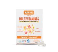 Multivitamines Gélules - 11 Vitamines A,B,C,D,E + 5 Minéraux dont Fer, Zinc, Sélénium - 100% AR - Aide à Réduire la Fatigue, Soutenir l’Énergie & l’Immunité - 1mois - Fabriqué en France - Nutrivie