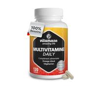 Multivitamines Hautement Dosées en Gélules pour Hommes et Femmes, 13 Vitamines Naturelles A, B, C, D, E et K, 120 Capsules Véganes pour 4 Mois, sans Additifs Inutiles et sans Iode, Vitamaze