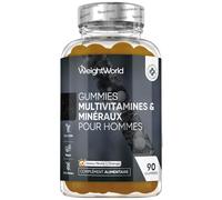 Multivitamines Homme Gummies Vegan 14-en-1 avec Maca, Ginseng Panax, Zinc, Vitamines C, B, A, Sélénium, Iode & Vitamines B, 90 Gommes Multi vitamines et Minéraux Goût Pêche et Orange