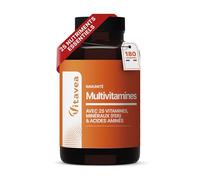 Multivitamines & Minéraux - 25 Nutriments Essentiels dont Vitamine A B C D E, Zinc et Fer - 4 Acides Aminés - 6 mois - Énergie, Fatigue & Immunité - 180 Comprimés - Fabriqué en France - Vitavea