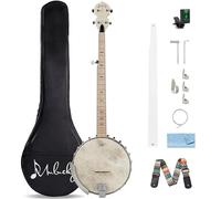 MuLucky Banjo 5 cordes, pleine taille avec 24 supports, dos ouvert, banjos en érable tête Remo, accordeur 5e engrenage, emballage cadeau kit pour débutant - MB1101