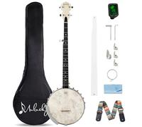 Mulucky Banjo à 5 cordes, format standard avec 24 crochets, dos ouvert, banjo en érable avec tête Remo, 5e accordeur avec engrenage, coffret cadeau avec kit pour débutants - B1102