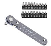 MULWARK Lot de 20 mini clés à cliquet 1/4 ultra à profil bas avec couple élevé - Outil EDC à angle droit avec mini poignée réversible décalée à 90 degrés et embouts hexagonaux multiples