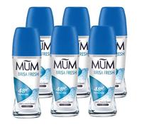 Mum Brisa Fresh Lot de 6 déodorants à bille pour homme et femme Protection plus 48 heures Plus Anti-transpirant Végétalien Bouteille en verre durable Sans alcool Parfum brise fraîche 50 ml