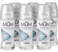 Mum Lot de 6 déodorants à bille sans parfum, protection plus 48 heures, déodorant sans alcool, anti-transpirant, végétalien, bouteille en verre durable, sans parfum, 50 ml