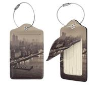 Mumbai City of Dreams Lot de 2 étiquettes de bagage en cuir synthétique avec boucle en acier inoxydable et carte d'adresse, étiquettes de bagages, étiquettes de voyage, étiquettes d'identification