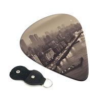 Mumbai City of Dreams Lot de 6 médiators en celluloïd de 0,46 mm d'épaisseur avec support en cuir, médiators personnalisés pour basse, guitare électrique, acoustique, cadeau pour les amateurs de