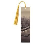 Mumbai City of Dreams Marque-page en bois pour hommes, femmes, enseignants, cadeau vintage fait à la main, marque-pages pour lecture, étiquettes cadeaux à suspendre, marque-pages en bois avec pompon