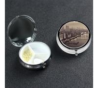 Mumbai City of Dreams Pilulier rond portable à 3 compartiments pour poche ou sac à main, petit planificateur hebdomadaire de médicaments de voyage avec miroir décoratif en métal et porte-vitamines