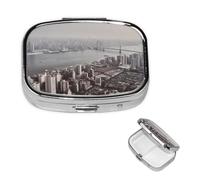 Mumbai City Pilulier carré en métal à 2 compartiments - Joli pilulier de voyage portable pour médicaments et vitamines - Cadeau unique pour homme et femme