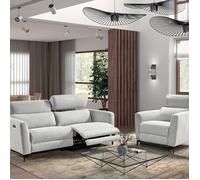 MUMBAI - Ensemble Canapé Relax 3 Places et 1 Fauteuil Electriques Gris Clair