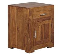 Mumbai Table de chevet en bois massif Sheesham Design Table de chevet 60 cm avec tiroir et porte Armoire de chevet pour lit à sommier tapissier