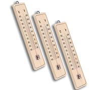 mumbi Lot de 3 thermomètres analogiques en bois pour intérieur et extérieur, marron