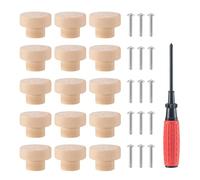 MumdoYAL 15 pièces poignée meuble，bouton de meuble，bouton de porte，poignée meuble bois，boutons de portes pour placards，Avec des vis, 35 x 25 mm, rond, bois