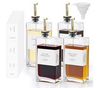 MumdoYAL 4 Pièces 500 ml Bouteille en Verre, Verseur Huile d'Olive, Bouteille Huile Olive Bec Verseur, avec Autocollant et Entonnoir Pliable, Convient pour la Cuisson, le Gril, la Cuisine
