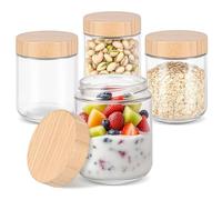 MumdoYAL 4 Pièces 500 ml Pot En Verre Avec Couvercle, Overnight Oats Jar, Pot Yaourt, Bocal En Verre, Pot Avec Couvercle, Pour Flocons D'avoine, Confiture, Salade, Milkshake