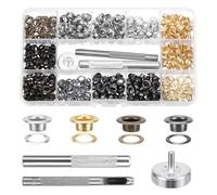 MumdoYAL 400PCS oeillet couture - Quatre couleurs, œillets en cuivre de 5 mm, incluant l'outil de perforation, l'outil d'installation, le socle, Adapté pour les chaussures, les sacs en cuir, etc