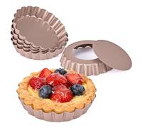 MumdoYAL 6 PCS Moule à Tarte, Mini Tartelette, Plat à Tarte, Fond Amovible, Mini Quiche, 10×2cm, Doré