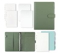 MumdoYAL Classeur A5, Classeur A5 6 Anneaux, Agenda Rechargable, Cahier Anneaux, 135 Feuilles, Poche Organizer, Pour Travail, Études, Notes, Couleur Vert Olive