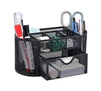 MumdoYAL Organisateur de bureau en maille métallique avec tiroir et porte-stylos pour stylos, notes adhésives, agrafeuses, trombones, compact et élégant pour un gain de place.