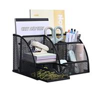 MumdoYAL Organisateur de bureau en maille métallique avec tiroir et porte-stylos pour stylos, notes adhésives, agrafeuses, trombones, compact et élégant pour un gain de place.