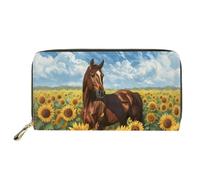 Mumeson Porte-monnaie portable durable avec sangle, Tournesol cheval, Medium