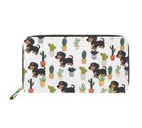 Mumeson Portefeuille long à motif hipster pour femme avec fermeture éclair en cuir synthétique, Cactus teckel, Taille unique