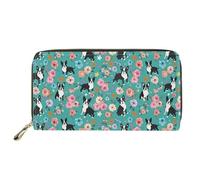 Mumeson Portefeuille long à motif hipster pour femme avec fermeture éclair en cuir synthétique, Collie floral, taille unique