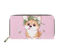 Mumeson Portefeuille long à motif hipster pour femme avec fermeture éclair en cuir synthétique, Corgi, rose, taille unique