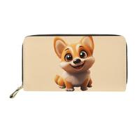 Mumeson Portefeuille long à motif hipster pour femme avec fermeture éclair en cuir synthétique, Corgi, beige, taille unique
