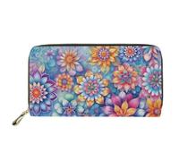 Mumeson Portefeuille long à motif hipster pour femme avec fermeture éclair en cuir synthétique, Mandala coloré., taille unique